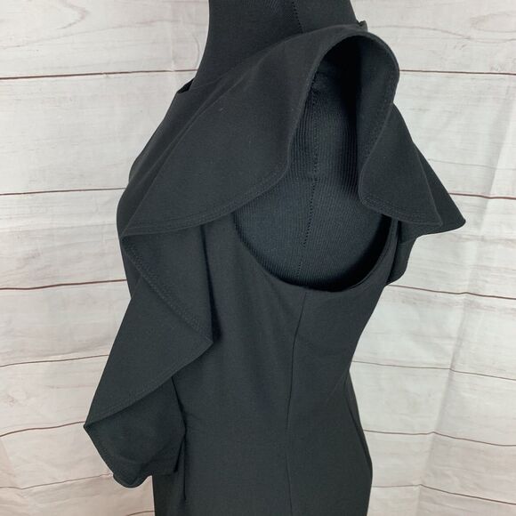 Calvin Klein Dress Black 8 Medium Ruffle Bodycon Formal Classic Zipper Career - Picture 6 of 16